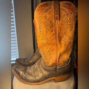 Lucchese Classics Teju Lizard Western Boots Brown/Tan Snip Toe Style 8007